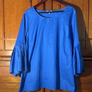 EUC Jane and Delancey Vibrant Blue Blouse with 3/4 Bell Sleeves Scoop Neck